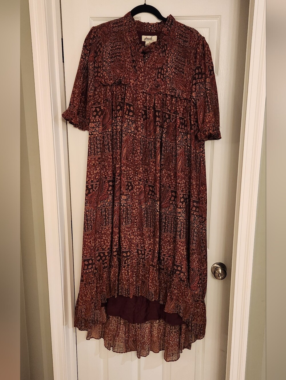 Anthropologie Pinnacle Made In India Detailed W Silk Fall Vibes High-Low Midi - Picture 13 of 15